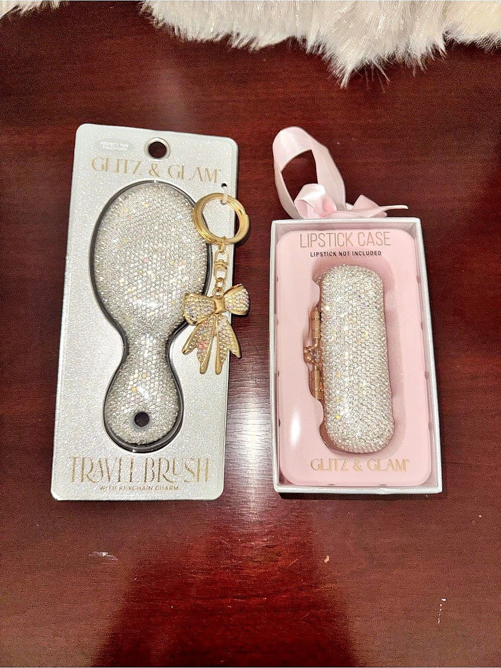 Glitz & Glam Travel Brush with Keychain Charm & Lipstick Case Set, & Keychain
